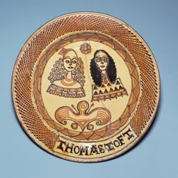 Staffordshire plate depicting King Charles II and Queen Catherine of Braganza